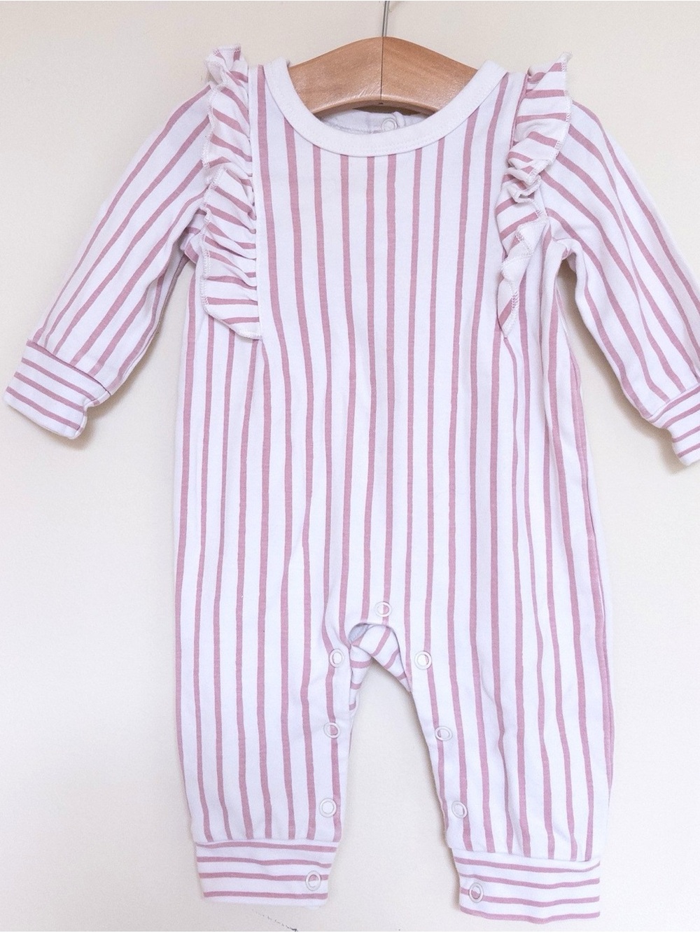 Pink Stripe Ruffle Baby One-Piece Romper